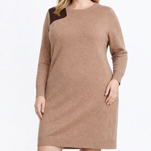 Lauren Ralph‎ Lauren. Faux-Leather-Trim Wool-Cashmere Dress.